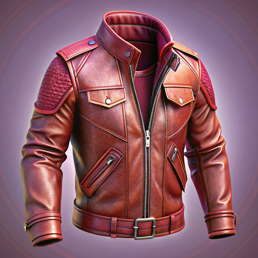 Rebel Blaze: Maroon Men's Biker Leather Jacket - Rizvi Leather
